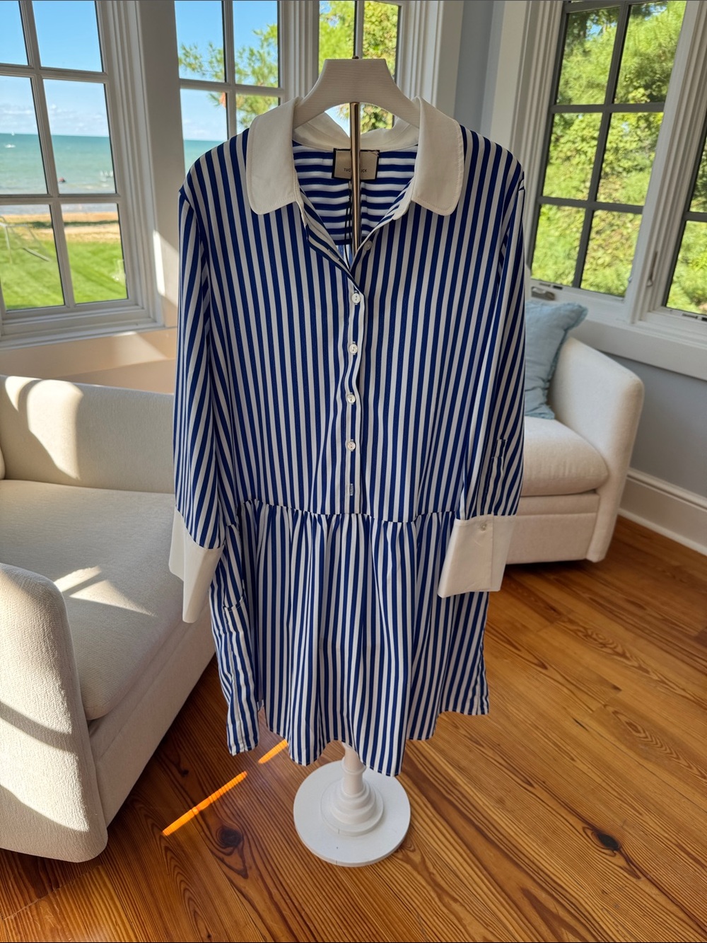 Tuckernuck Blue and White Striped Mini Dress with Contrast Collar